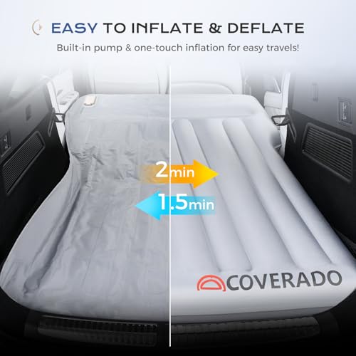 Image of Coverado SUV Air Mattress with Wireless Built-in Pump & Pillows, Durable Thickened 300D Oxford Fabric Car Air Bed for Camping, Quick Easy Set-Up, Universal Air Mattress for SUVs, Minivans