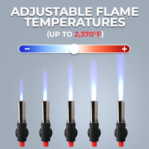 Jo Chef Kitchen Torch Butane included, Refillable Torch Lighter, Creme Brulee Butane Torch gun With Safety Lock & Adjustable Flame, Culinary Cooking Blow Torch for Food, 2 Cans Included