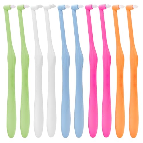 10 Pcs Single End Tufted Toothbrush - Precision Slim Interdental Brushes for Braces, Implants & Hard-to-Reach Areas, Gum Care Soft Bristle Detail Cleaner (6.9 Inch, 5 Colors)