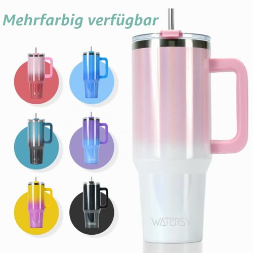 WATERSY Doppelwandiger 30oz Kaffeebecher to Go Thermobecher Edelstahl Vakuum Auslaufsicher Trinkbecher mit Griff und Strohhalm Thermoskanne… – Ansicht 4