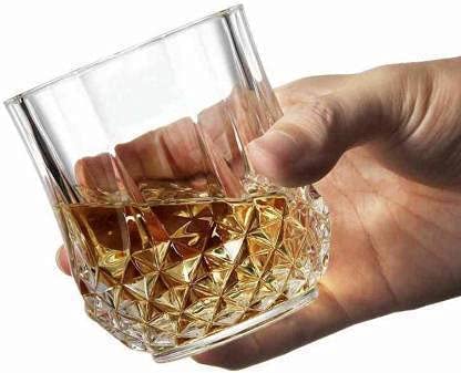 Kosh Diamond Crystal Cut Whiskey Bar Glass for Drinking Bourbon, Whisky, Scotch, Cocktails, Cognac- Old Fashioned Cocktail Tumblers 200 ML (Approx) (Set of 6) (Crystal Clear Small) 3