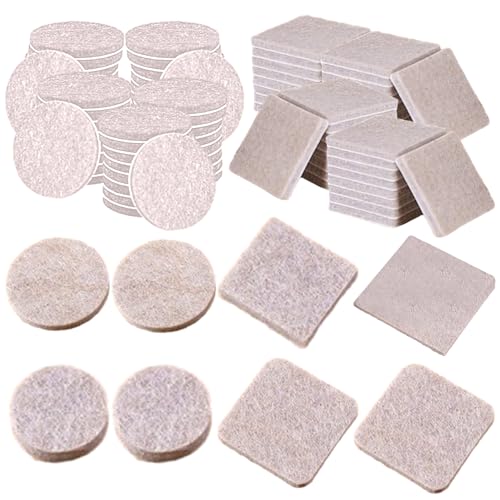 Furniture Pads Floor Protectors, 120 Pcs Self Adhesive Felt Chair Leg Protectors with 2 Styles(Round, Square) Premium Floor Protectors with Clear Bumper Pads for Chair, Table, Wardrobe, Sofa