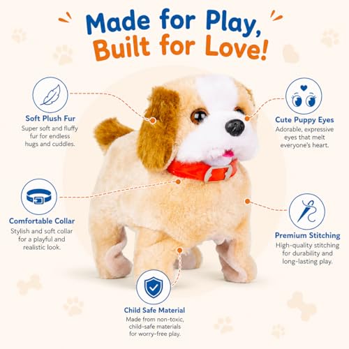 Image of Monex Stationary Walking & Jumping Puppy Toy for Kids | Battery Operated Plush Dog with Barking Sound, Moving Legs & Back Flip Action | Interactive Soft Toy Gift for Boys & Girls