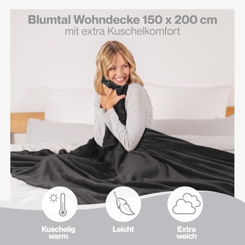 Blumtal Kuscheldecke flauschig - Oeko-TEX zertifizierte Fleecedecke 150x200 cm - Wohndecke 150x200 cm - Decke Couch Wohn- & Kuscheldecke - Flauschdecke/Fliesdecken Wohnzimmer - Decke Anthrazit