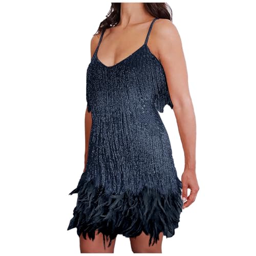 Robe de soirée avec double col en V profond et plumes de fête