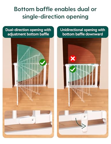 Image of Babelio 29-43 inch Magnetic Baby Gate for Stairs,Doorways House,Kitchen,30 inch Tall Pet Door with Baffles,Pressure Mounted & Dual-Lock Design Safety for Kids Toddler,Auto-Close /Hold-Open,White
