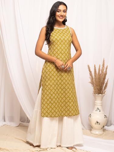 Image of FIORRA Womens Cotton Straight Fit Floral Printed Kurta
