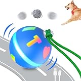 Mdupw Interactive Dog Ball Toys, Dog Rolling Balls for Indoor/Outdoor Puppy, Motion Activated Automatic Moving Dog Toy with Rope and Plush Cover for Small/Medium/Large Dogs, USB Rechargeable