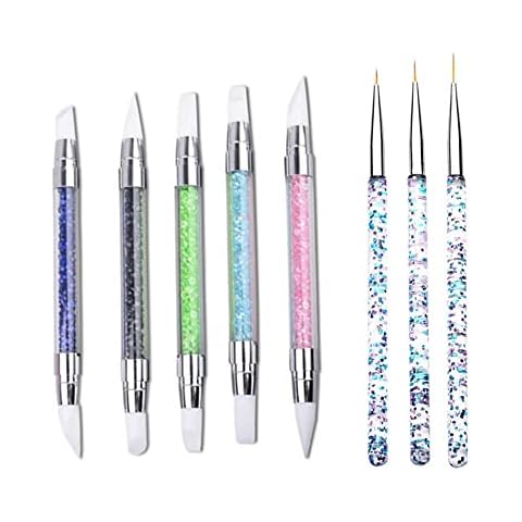 8 Pieces Nail Art Sculpture Pen Silicone Rhinestone Nail Polish Pen Nail Art DIY Decoration Tool Used for Nail Art Embossing Stylus for Painting Cover