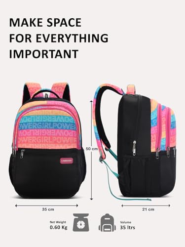 Image of Lavie Sport Girlpower 35L Black Backpack | Fits Upto 15 Inch Laptop | Organizer & Bottle holder |Rain cover | Gift for Men, Women, Boys, Girls | Laptop sleeve for School & College
