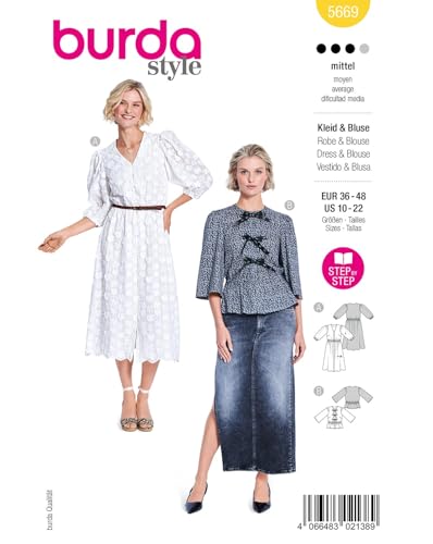 burda style Papier-Schnittmuster Damen Kleid & Bluse #5669 Gr. 36-48 Nählevel: mittel