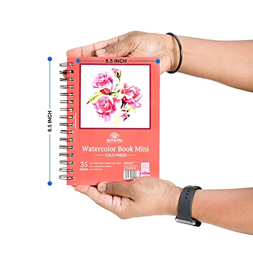 Art-N-Fly 5.5 X 8.5 In Watercolor Sketchpad Mini Book - 2 Pack X 35 Sheets Each- Spiral Bound And Microperforated - 300Gsm / 140Lb 8.5X5.5 #TOP7