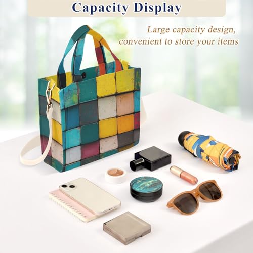 Bolso tote de pana para mujer con diseño colorido en bloques - Bolso cruzado grande y elegante de pana para uso diario miniatura 5