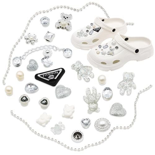VEGCOO Lot de 26/29 Accessoires de Fleur de Chaussure en Strass pour Chaussures de Sabot, Pins Crocs, Décoration Bijoux Crocs, Charme Accessoires pour Adultes Enfants Chaussures Artisanat DIY (29)