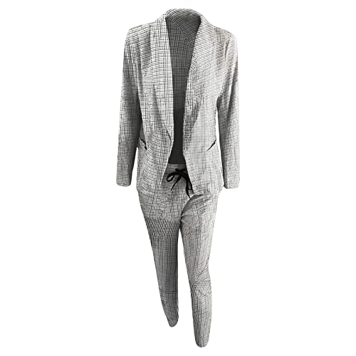 Todays Daily Deals Pant Suits for Women Business Dressy Casual Blazer Sets 2 Piece Outfits Womens Office Work Professional Pantsuits Spring Fall Plus Size Suits Gifts for Men Gray Plaid - Thumbnail 4