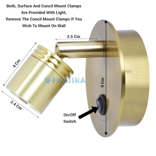 Image of FILLISKA LED Surface /Spot Light, Shockproof Alluminium Body & Antiglare Diffuser,Warmwhite Light (Vintage Gold-705)