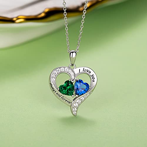 BlingGem Heart Necklaces for Women 925 Sterling Silver Birthstone Necklace for Women With 2 Birthstones Womens Jewelry Customized Pendant Necklace Gifts For Women Wife Mom3