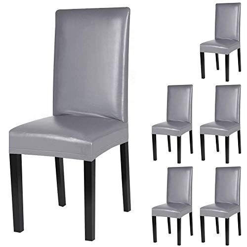 Fuloon Dining Chair Covers, Pu Leather Chair Slipcover Solid Waterproof And Oilproof Stretch Dining Chair Protector Coverr (6 Sets, Gray) #TOP30