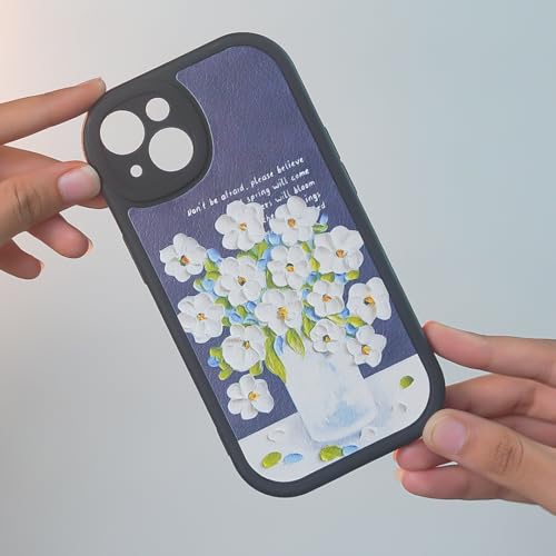 Image of Peeperly Back Cover Case for iPhone 15 Pro Scratch Resistant Anti-Slip TPU Shockproof Protective Durable Flower Painting Case for Girls & Women(Blue)