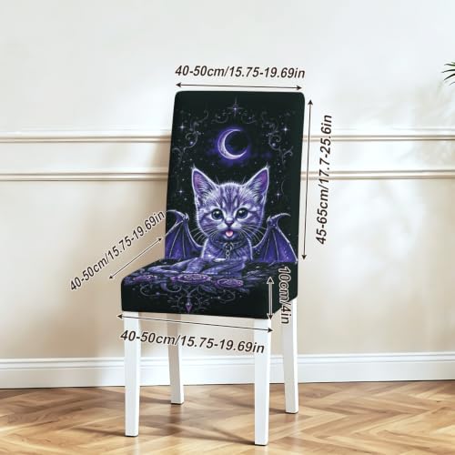 Image of Gothic Purple Bat Wing Cat Dining Chair Covers Set of 4 Slipcover