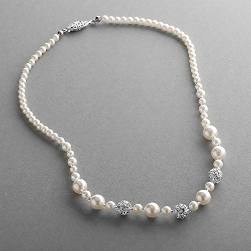 Mariell Pearl Necklace for Brides with Rhinestone Crystal Fireball Accents, 16", Bridal & Wedding Jewelry4