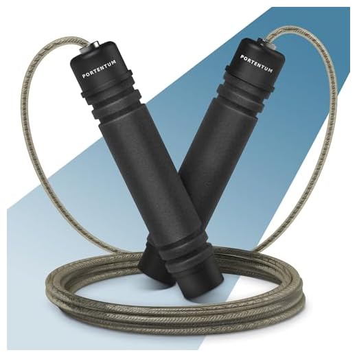 Comba Crossfit PORTENTUM con Mangos de Espuma Ergonómicos, Comba de Saltar de Longitud Ajustable y Rodamientos Rápidos - Ideal para Fitness, Entrenamiento por Intervalos y Crossfit - 2.8 Metros