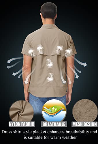 Tacvasen Men's Nylon Solid Camping Hunting Cycling Fishing Convertible Long Sleeve Shirt Khaki, M #TOP3