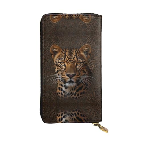 Portefeuille cuir motif léopard de qualité supérieure et grand format porte-cartes nomade