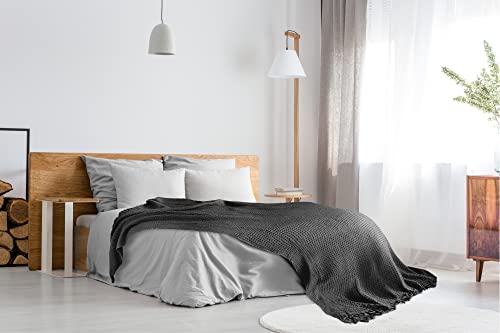 Emma Barclay Honeycomb - Recycled Cotton Plain Waffle Textured Chair Sofa Setee Throw Over Blanket in Charcoal Grey - 70x100 (178x254cm)