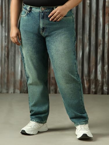 Image of High Star Women Cotton Washed Mom Fit Casual High-Rise Jeans