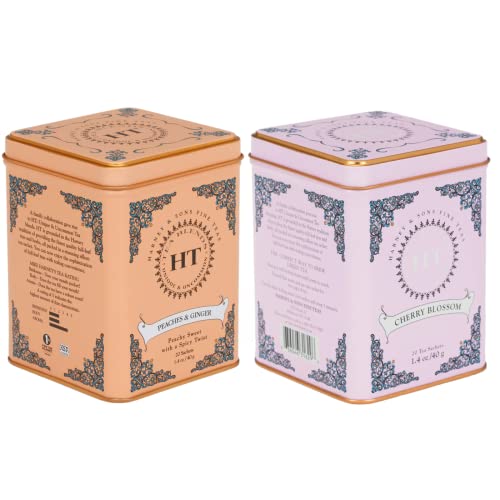 Harney & Sons Herbal Tea Variety Gift Set (2 Pack, 20 Bags Ea.) - Peaches And Ginger & Cherry Blossom Tea - Natural Peach And Ginger Pieces With Vanilla & Cherry Flavors - Springtime Brew #TOP9