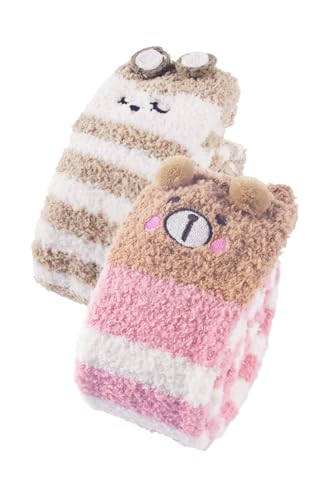 CutiePlusU Womens Thigh High Long Socks Winter Warm Soft Fluffy Socks 2 pairs Pack