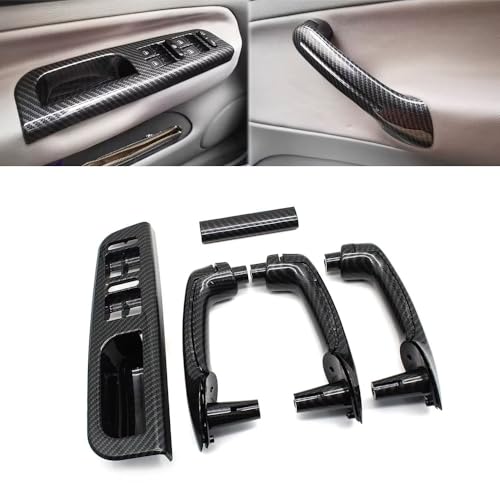 Goodithy 8PCS Window Lift Control Switch Cover Bezel Door Handles Grab Completes, Interior Door Pull Handle Assembly Trim Set Replacement for Volkswagon VW Bora Golf 4 MK4 Jetta (Carbon Fiber)