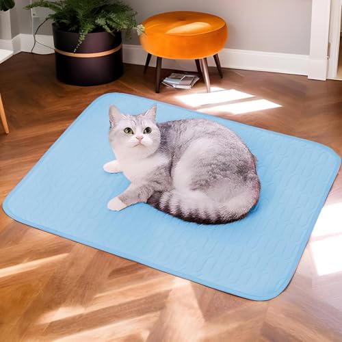 Genérico Kühlmatte für Haustiere, Eisseide, tragbar, atmungsaktiv, Heizkissen, ideal für Wohnzimmer, Schlafzimmer, Terrasse, Backyard, Senior Cat, Blau und-4