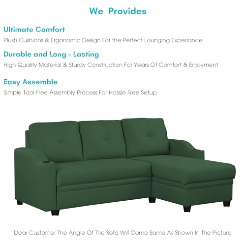 Image of Casaliving Ravonna RHS 4 Seater L Shape Corner Sofa Cum Bed for Living Room (Green Fabric) Premium Fabric Sofa