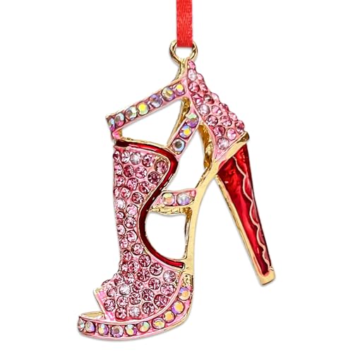 BIZIBAFF High Heel Christmas Ornaments for Women Girls - Metal Sparkly Rhinestones Shoe Ornaments for Christmas Tree Decorations - Fashion High Heel Boot Christmas Keepsake Gifts