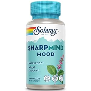 SOLARAY SharpMind Mood Support Supplement, Nootropic for Relaxation and Stress Relief, Zembrin, Holy Basil, Lithium Orotate 5mg, Organic Reishi Mushroom, 60 Day Guarantee, 30 Servings, 30 VegCaps