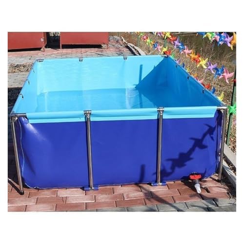 Stagno per pesci portatile, pieghevole in tela con coltello in acciaio inox PVC, piscina impermeabile blu (2 x 1 x 0,6 m) - ideale per cortile, giardinaggio e uso esterno.