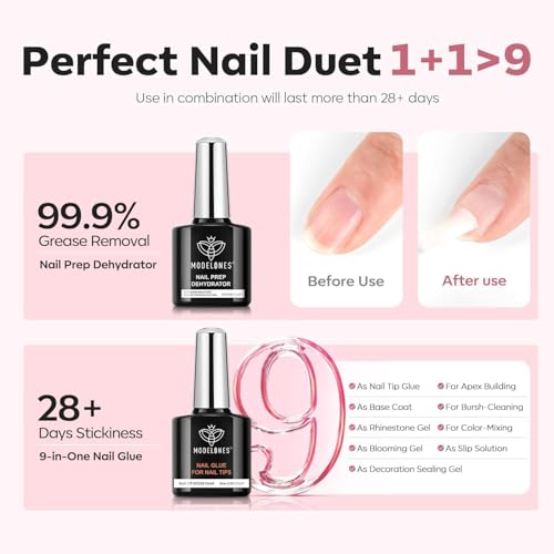 Image of modelones X Nail Gel Kit,9-in-One Glue Prep Dehydrator & Portable Led Lamp