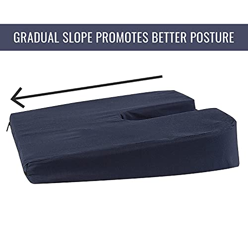 Dmi Gradual Slope Seat Cushion For Coccyx, Sciatica And Tailbone Pain Used With Dining Room Chairs, Desk Chairs, Car Seats Or Wheelchair Cushions, Machine Washable-Cover, 15 Inch, Navy #TOP5