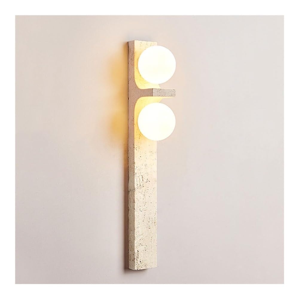 TONFON Wabi Sabi Milk Glass Wall Lamp 2-Light Nordic Globe Wall Sconce Natural Stone Wall Mounted Lamp for Bedroom Living Room Study Room Dining Room Hallway Stairs Hall Restaurant