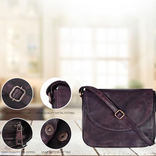 Image of Genuine Leather Shoulder Crossbody Purse For Women with Adjustable Strap, Mobile Pocket & Outside & Inside Zipper