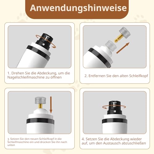 4 Krallenschleifer Hunde Nagelschleifer Ersatzköpfe für Casfuy N10 N20 N30
