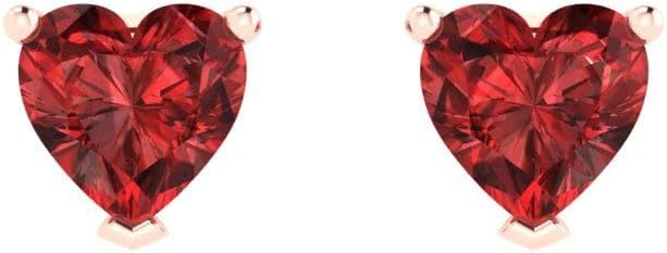 14K Rose Gold Plated 925 Sterling Silver Push back Dainty Stud Earrings for Women - 1 cttw Heart Cut Natural Garnet - Image 3