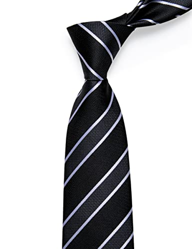 Yourties Men's Tie Set Silk Black White Striped Necktie And Tie Clip Wedding Party Ties #TOP2