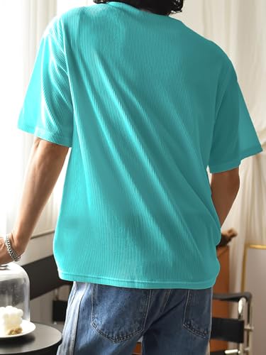 Image of Men's Oversized Ribbed Textured T-Shirt | Premium Knit Fabric | Relaxed Fit | Half Sleeve Crew Neck Casual Solid Tee