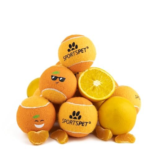 SPORTSPET SQUEAK Tennis Dog Balls Mandarin Christmas Edition, Rubber Dog Balls, Floating Fetch Toy for Dogs, Strong and Durable Chew & Play, Safe Toy Balls for Dogs & Puppies, Pack of 12 (64mm) - Image 2
