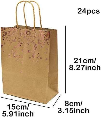 24 pcs Gift Bags Multipack with Handles, Kraft Paper Party Bags with Stickers for Birthday, Wedding, Party, Christmas and New Year, 15 * 21 * 8cm, Brown