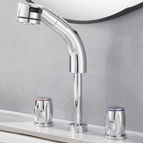 Robinet mitigeur de lavabo 3 trous en laiton chrome chic pour vasque