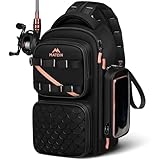 MATEIN Womens Fishing Sling Bag with Lure Rod Holder & Phone Pouch, Waterproof 3600 Tackle Backpack with Removable Bait Binder, Lightweight Convertible Tackle Bag Gear Fishing Gifts for Women, Black